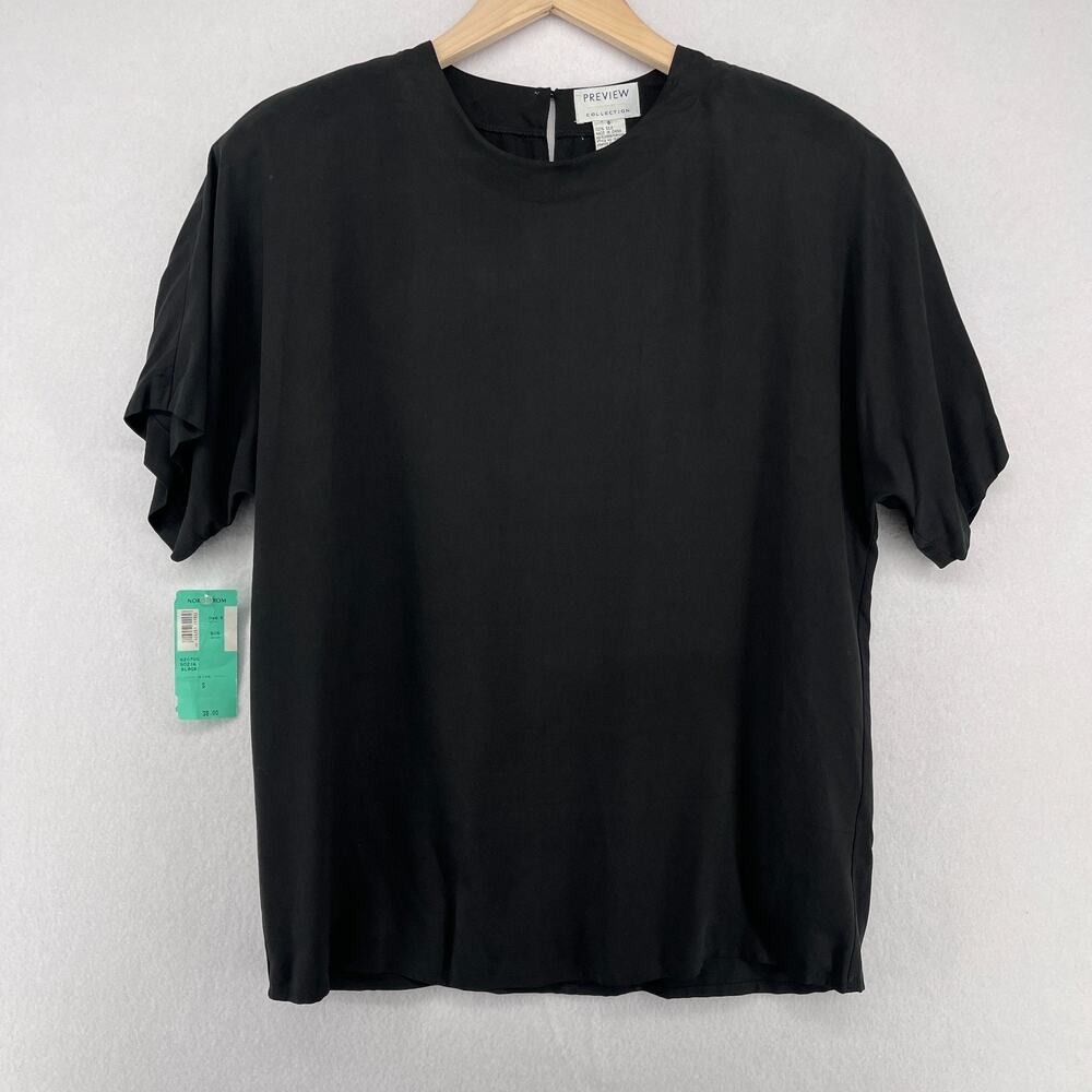 PREVIEW Top Womens 8 Collection Silk de Chine Short Sleeve Blouse Black NEW